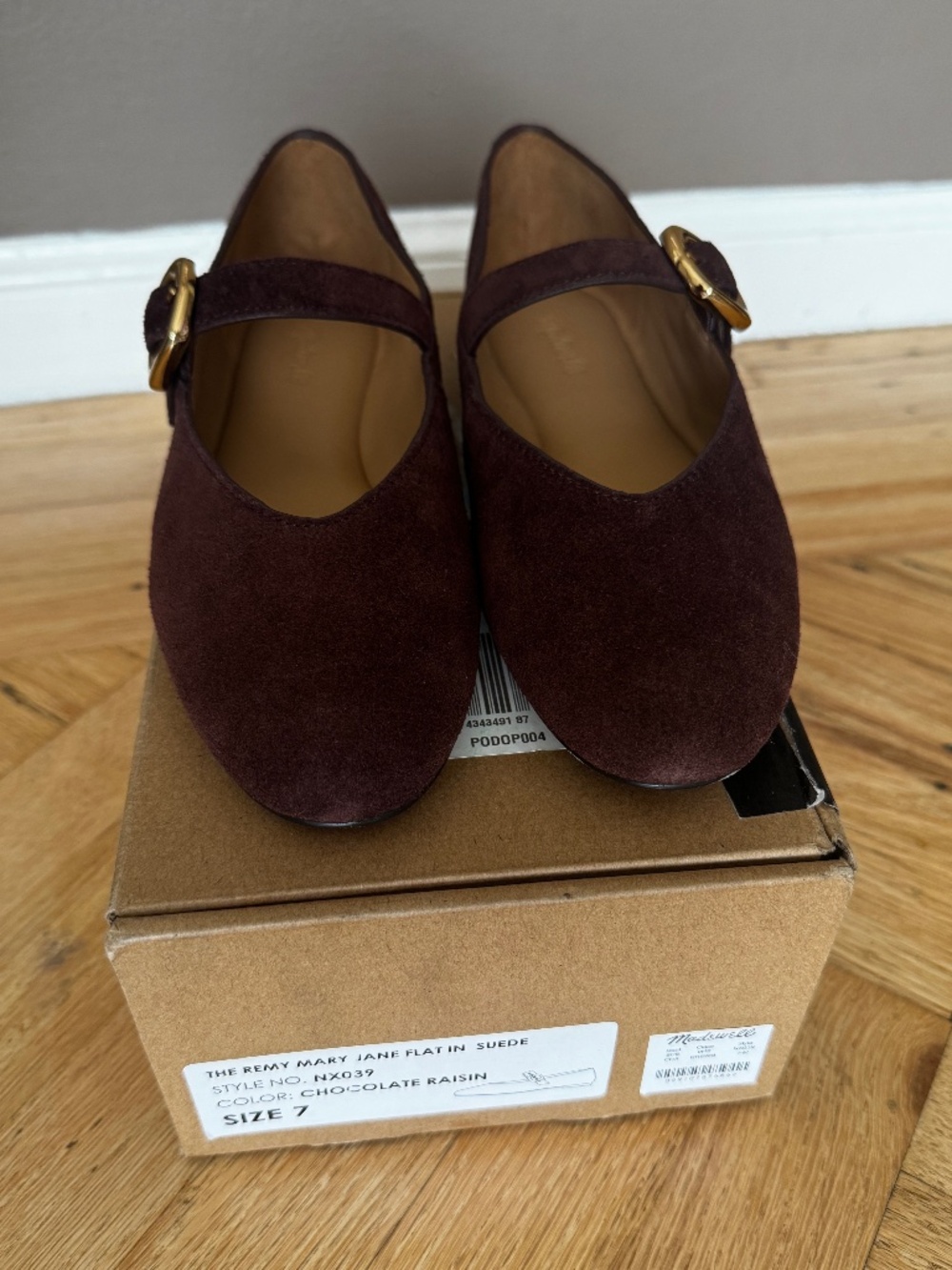 NWOT Madewell The Remy Mary Jane Flat in Leather Suede Gold Buckle - Picture 3 of 4